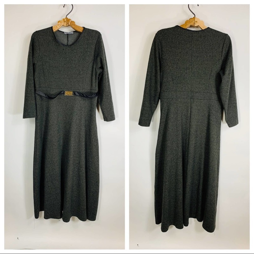 Modest Green Black Herringbone Maxi Dress 16